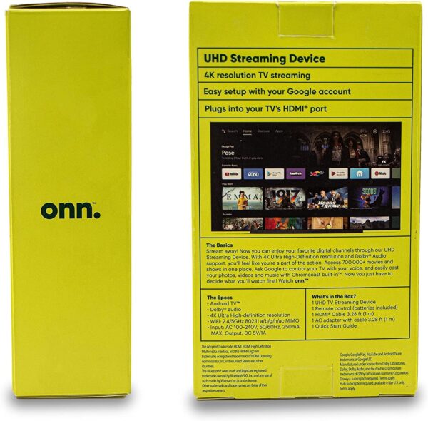 ONN Android TV 4K UHD Streaming Device with Voice Remote Control Google Assistant & High Speed HDMI Cable - Image 2